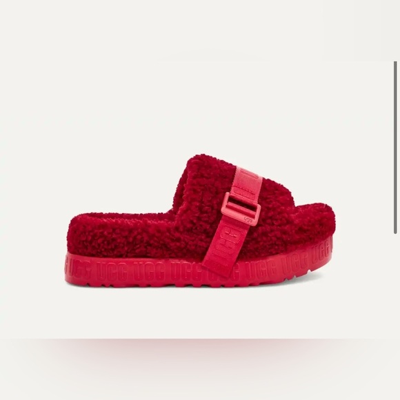 BNWT UGG Fluffita Platform Slides – Red – Size 9 - Picture 5 of 14